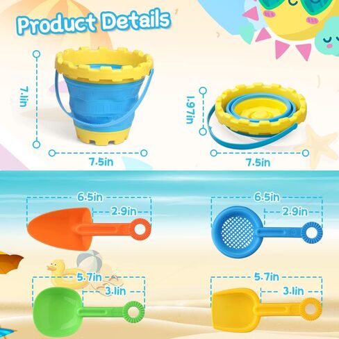 Foldable Beach Bucket Jumbol Shovel Sandbox Castle Mold Toys for Kids, Collapsible Bucket Sand Pail Spade, Garden Tool Kits Birthday Gift for Toddler, Multi-Purpose for Camping Water Dog Food Jug in Saudi Arabia