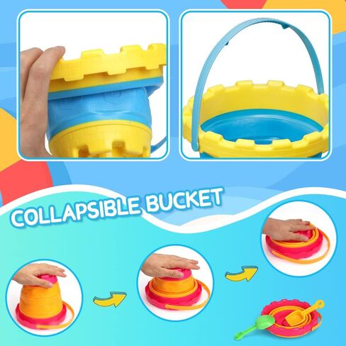 Foldable Beach Bucket Jumbol Shovel Sandbox Castle Mold Toys for Kids, Collapsible Bucket Sand Pail Spade, Garden Tool Kits Birthday Gift for Toddler, Multi-Purpose for Camping Water Dog Food Jug in Saudi Arabia