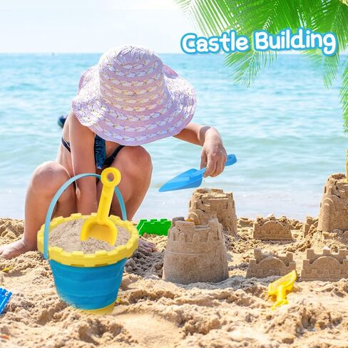 Foldable Beach Bucket Jumbol Shovel Sandbox Castle Mold Toys for Kids, Collapsible Bucket Sand Pail Spade, Garden Tool Kits Birthday Gift for Toddler, Multi-Purpose for Camping Water Dog Food Jug in Saudi Arabia
