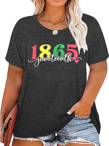 قميص Juneteenth مقاس كبير للسيدات قطع علوية ذات تاريخ أسود 1865 تي شيرت الحرية الأمريكية السوداء تي شيرت الثقافة السوداء (2-5X) in Kuwait
