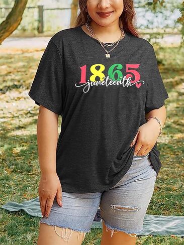 قميص Juneteenth مقاس كبير للسيدات قطع علوية ذات تاريخ أسود 1865 تي شيرت الحرية الأمريكية السوداء تي شيرت الثقافة السوداء (2-5X) in Kuwait