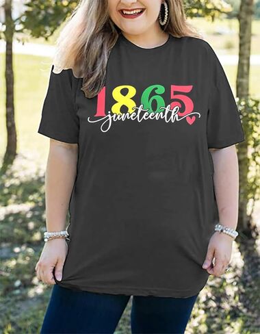 قميص Juneteenth مقاس كبير للسيدات قطع علوية ذات تاريخ أسود 1865 تي شيرت الحرية الأمريكية السوداء تي شيرت الثقافة السوداء (2-5X) in Kuwait