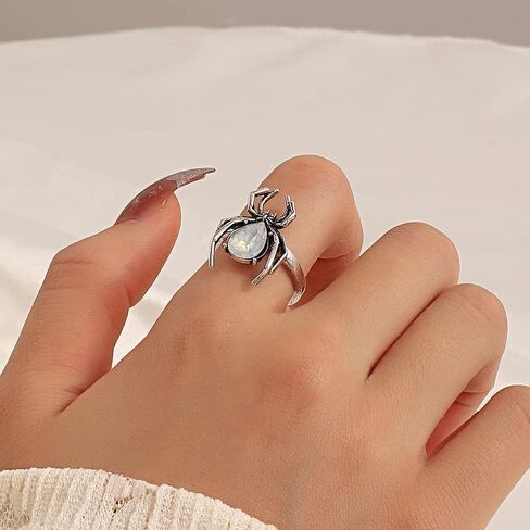 Punk Spider Open Stacking Ring Cubic Zirconia Crystal Adjustable Insect Statement Rings Knuckle Finger Bands Wedding Promise Eternity Rings Halloween Costume Accessory Gothic Jewelry Gifts for Women Girls Bff in Saudi Arabia