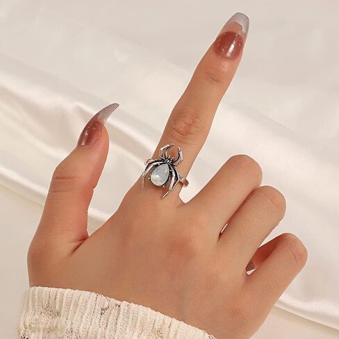 Punk Spider Open Stacking Ring Cubic Zirconia Crystal Adjustable Insect Statement Rings Knuckle Finger Bands Wedding Promise Eternity Rings Halloween Costume Accessory Gothic Jewelry Gifts for Women Girls Bff in Saudi Arabia