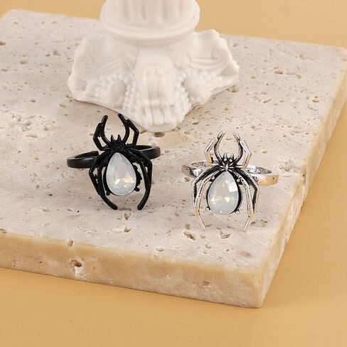 Punk Spider Open Stacking Ring Cubic Zirconia Crystal Adjustable Insect Statement Rings Knuckle Finger Bands Wedding Promise Eternity Rings Halloween Costume Accessory Gothic Jewelry Gifts for Women Girls Bff in Saudi Arabia