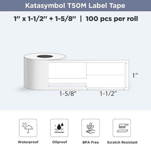 SUPVAN T50M Series Cable Label Tape, 1" × 1 1/2" + 1 9/16", Yellow in Kuwait