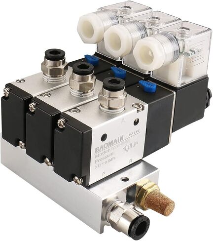 Baomain 3 صمام الملف اللولبي هوائي الفضاء 3V210-08 12VDC PT1/4 2 موقف 3 طريقة مشعب مع قاعدة كاتم الصوت مجموعة تركيبات سريعة in Saudi Arabia