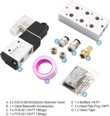Baomain 3 صمام الملف اللولبي هوائي الفضاء 3V210-08 12VDC PT1/4 2 موقف 3 طريقة مشعب مع قاعدة كاتم الصوت مجموعة تركيبات سريعة in Saudi Arabia