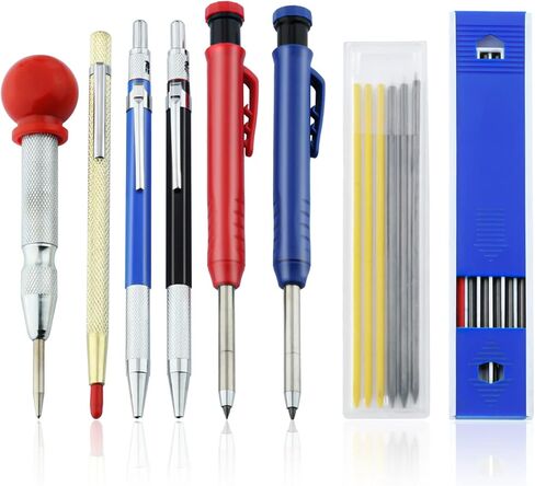Carpenter Mechanical Pencils, Mechanical Woodworking Pencil Set with Built-in Sharpener, Automatic Center Hole Punch, Carpentry Marking Scribe Tools for Construction Architect DIY in Kuwait
