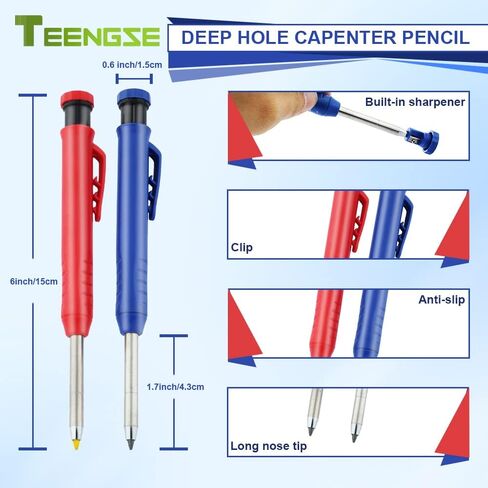 Carpenter Mechanical Pencils, Mechanical Woodworking Pencil Set with Built-in Sharpener, Automatic Center Hole Punch, Carpentry Marking Scribe Tools for Construction Architect DIY in Kuwait