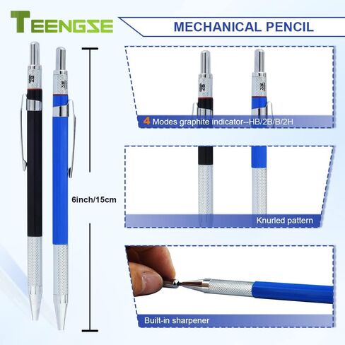 Carpenter Mechanical Pencils, Mechanical Woodworking Pencil Set with Built-in Sharpener, Automatic Center Hole Punch, Carpentry Marking Scribe Tools for Construction Architect DIY in Kuwait