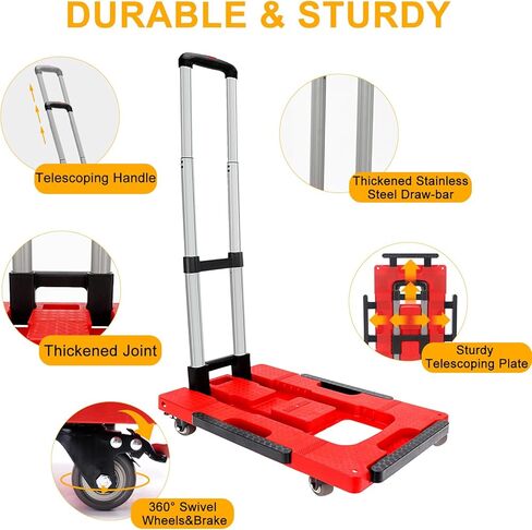 22x16.5in Portable Scalable Platform Trucks for Furniture Travel, 300LB Foldable Trolley Dolly Rolling Cart with Five Mute Wheels, Grocery Luggage Collapsible Moving Hand Heavy Duty Push Truck Shopp in Kuwait