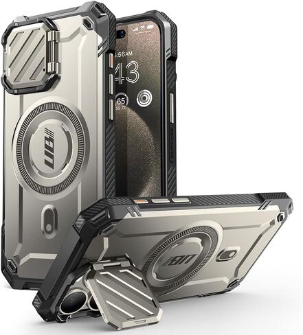 SUPCASE for iPhone 15 Pro Case with Stand, [Unicon Beetle Mag XT] [Compatible with MagSafe] [Built-in Camera Cover Kickstand] Heavy Duty Rugged Strong Magnetic Phone Case for iPhone 15 Pro, Black in Saudi Arabia