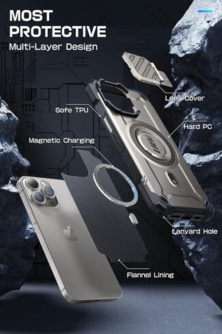 SUPCASE for iPhone 15 Pro Case with Stand, [Unicon Beetle Mag XT] [Compatible with MagSafe] [Built-in Camera Cover Kickstand] Heavy Duty Rugged Strong Magnetic Phone Case for iPhone 15 Pro, Black in Saudi Arabia