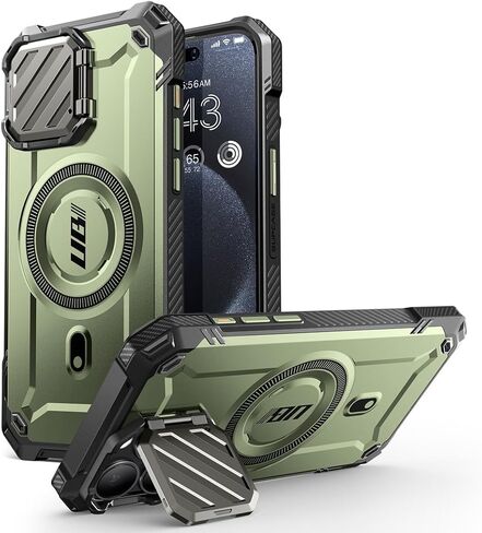 SUPCASE for iPhone 15 Pro Case with Stand, [Unicon Beetle Mag XT] [Compatible with MagSafe] [Built-in Camera Cover Kickstand] Heavy Duty Rugged Strong Magnetic Phone Case for iPhone 15 Pro, Black in Saudi Arabia