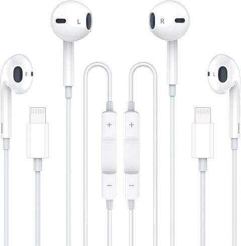 سماعات أذن Apple Earbuds 2 Pack [معتمدة من MFi] سماعات iPhone السلكية (ميكروفون مدمج والتحكم في مستوى الصوت) سماعات رأس عازلة للضوضاء لهاتف iPhone 14/13/12/11/SE/X/XR/XS/8/7 in Kuwait