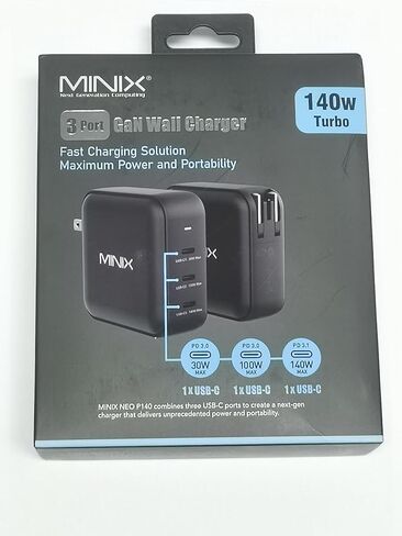 شاحن MINIX 140 واط USB C شاحن Mac Book Pro قابل للطي، PD 3.1 PPS 3 × منافذ USB من النوع C (بحد أقصى 140 واط) محول طاقة جداري سريع GaN II Loptop متوافق مع MacBook Pro16" iPhone 14 وGalaxy والمزيد. in Kuwait