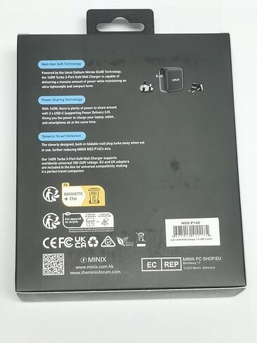 شاحن MINIX 140 واط USB C شاحن Mac Book Pro قابل للطي، PD 3.1 PPS 3 × منافذ USB من النوع C (بحد أقصى 140 واط) محول طاقة جداري سريع GaN II Loptop متوافق مع MacBook Pro16" iPhone 14 وGalaxy والمزيد. in Kuwait