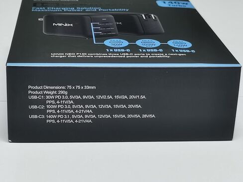 شاحن MINIX 140 واط USB C شاحن Mac Book Pro قابل للطي، PD 3.1 PPS 3 × منافذ USB من النوع C (بحد أقصى 140 واط) محول طاقة جداري سريع GaN II Loptop متوافق مع MacBook Pro16" iPhone 14 وGalaxy والمزيد. in Kuwait