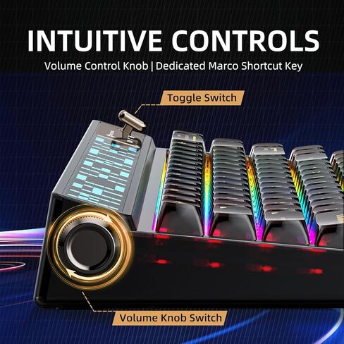لوحة مفاتيح ميكانيكية للألعاب KT68 Pro 65% RGB 4000 مللي أمبير في الساعة لاسلكية مع شاشة LED ذكية، مضادة للظلال، مفتاح Gateron أصفر قابل للتبديل السريع، لوحة مفاتيح مخصصة لنظام Win/Mac/iOS/Android in Kuwait