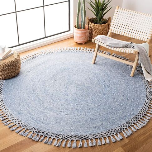 SAFAVIEH Sahara Collection 3' Round Beige SAH490A Handmade Boho Tassel Area Rug in Saudi Arabia
