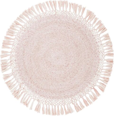 SAFAVIEH Sahara Collection 3' Round Beige SAH490A Handmade Boho Tassel Area Rug in Saudi Arabia
