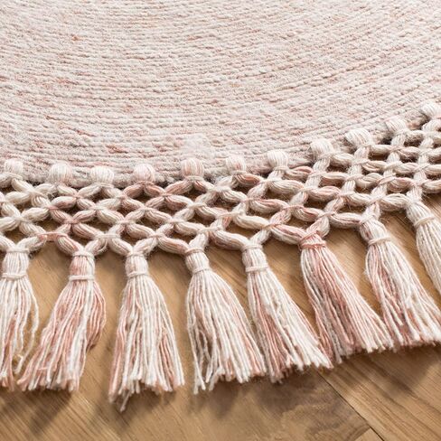 SAFAVIEH Sahara Collection 3' Round Beige SAH490A Handmade Boho Tassel Area Rug in Saudi Arabia
