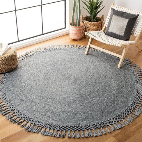 SAFAVIEH Sahara Collection 3' Round Beige SAH490A Handmade Boho Tassel Area Rug in Saudi Arabia