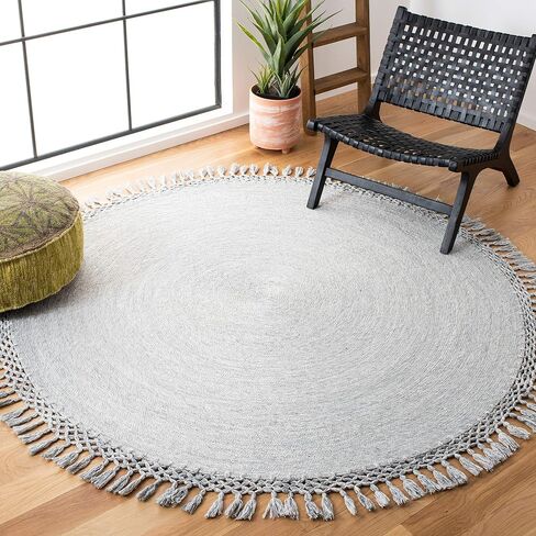 SAFAVIEH Sahara Collection 3' Round Beige SAH490A Handmade Boho Tassel Area Rug in Saudi Arabia