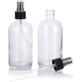 JUVITUS 8 oz Clear Glass Boston Round Bottle with Black Mist Spray (2 pack)