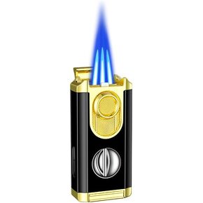 Torch Lighter, Windproof Adjustable Jet Flame Lighter, Refillable Butane Lighter, 3 in 1 Multifunctional Lighter with Stand for Candle, Grill, BBQ, Fireworks Gold(Butane Not Included)