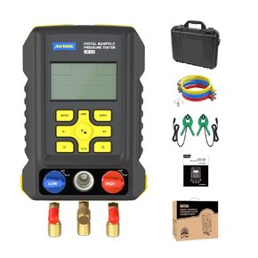 HVAC Digital Manifold Gauge Set,AC Manifold Gauge Set,Vacuum Pressure Temperature Leakage Tester for Automotive Air Conditioning System Compatible with R12,R22,R32,R407C,R404A,R410A,R502,R134a,R1234YF
