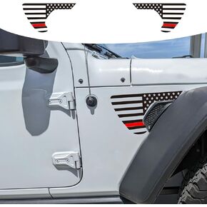 Pincuttee Side Fender Vent American Flag Decals,USA Flag Decal for Jeep Wrangler JL JLU 2018-2022 2023 / Gladiator JT 2020-2022 2023,Waterproof Vinyl Sticker for SUV(Black+Red-Wrangler,1Pair)
