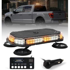Xprite 42 LED Roof Top Strobe Light, High Visibility Emergency Hazard Warning Flashing Light Bar w/Control Panel for Firefighter POV Ambulance Vehicle Trucks - White Red