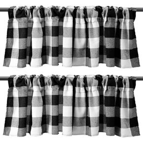 Tatuo Buffalo Plaid Curtains Buffalo Window Valances Farmhouse Design Window Decor Rod Pocket Valances for Kitchen, Bathroom, Living Room, 16 x 56 Inch (Black and Red, 2 Pieces)
