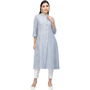 Indian Women's Tunic Tops Crepe Kurti Striped A-Line Kurta for Women Girls