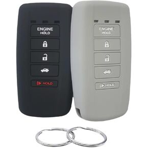 Silicone Rubber Key Fob Cover Compatible with 2014-2021 5 Button Acura ILX MDX RDX RLX TLX KR537924100 Black/Grey