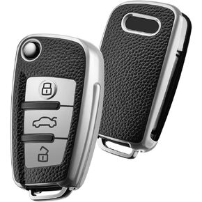 ELOHEI for Audi Key Fob Cover Case,Premium Soft TPU 360 Degree Full Protection Key Shell Key Case Cover Compatible with Audi A1 A3 Q3 Q7 R8 A6L TT (only for 3-button key box) (Black)