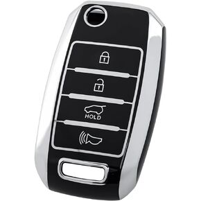 OFFCURVE for Kia Key Fob Cover Special Key Fob Case Cover Holder for Kia Kia Rio Optima Soul Sportage Sorento Carens Accessories Smart Keyless Remote Key Protector, Black