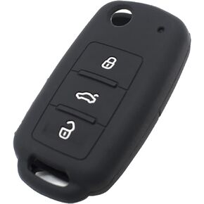 Silicone Key Fob Cover Fit for VW Volkswagen Jetta GTI Passat Golf Tiguan Touareg Beetle CC Eos Key Fob Flip 3 Buttons | Car Accessories | Remote Key Protection Case - Black