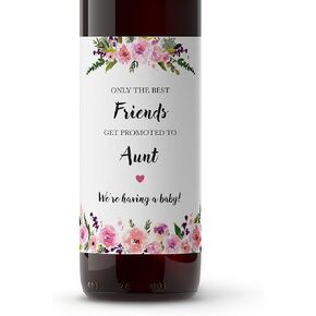 SET of 4 ● Pregnancy Announcement Wine Labels - FRIENDS, Only the Best Friends Get Promoted To Aunt - Wine Bottle Labels, Stickers, Surprise Pregnancy Announcement Gift, Baby Pregnancy Reveal, A140-4F