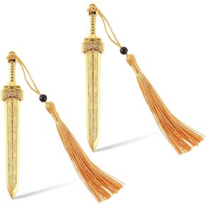 2Pcs Sword Shaped Metal Bookmarks, Creative Vintage Style Book Mark with Tassels for Male and Female Book Lovers Birthday Home Library Teachers Gift