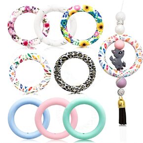 16 set Silicone Beadable O Rings 2.56" Big Round Silicone Beads Rings Bulk Making kit Silicone Focal Beads & Leather Tassel Keychain Pendant for DIY Bracelet,Necklace,Keychain,Car Charm,Jewelry Making