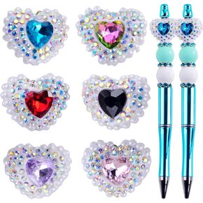 Rhinestone Focal Beads for Pens,6Pieces Fancy Bling Glitter Sparkle Chunky Diamond Flower Pen Focals Beads for Beaded Pens Jewelry Keychain Making,Large Crystal Rhinestone Beads Bulk DIY Suppliers