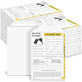 100 Pack Key Drop off Envelopes 6" x 9" Open End After Hours Key Envelopes Auto Shop Repair Service Key Drop Envelopes Drop Box Envelopes for Overnight or Early Birds