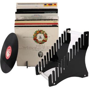 vinyl record display stand,vinyl display,record display stand,record stand,For record storage and display,Can hold 12 records (black)
