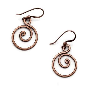 Handcrafted Solid Copper Earrings Spiral Hoop (Antiqued Copper, Extra Small, 3/4" drop)