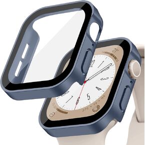 Screen Protector for Apple Watch Case Cover Series 9 SE 8 7 6 5 4 40mm 44mm 41mm 45mm Tempered Glass Waterproof PC Protective Bumper Face accessries for iwatch SE2 gen2 Women Men Midnight Blue 41