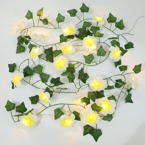 Frangipani String Lights, 2 Pack 40 LEDs 13Ft Artificial Ivy Leaf Plants Garland Plumeria Hawaiian Hanging for Wedding Home Beach Birthday Party Decor(Battery Powered)