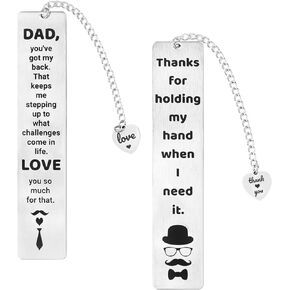 Metal Bookmark Gift to Dad, 2pcs Engraved Bookmarks for Father's Day Birthday, Christmas, Thanksgiving, Meaningful Bookmark Gift for Father, Dad Ideas
